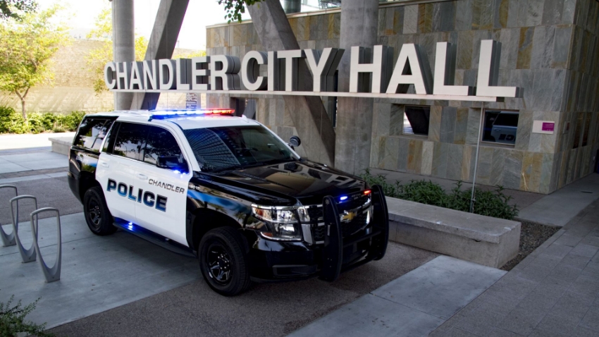 Chandler Police Crusier infront of City Hall
