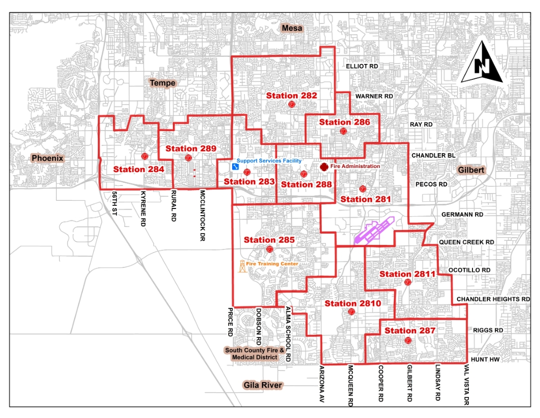 map of chandler fire stations and facilities