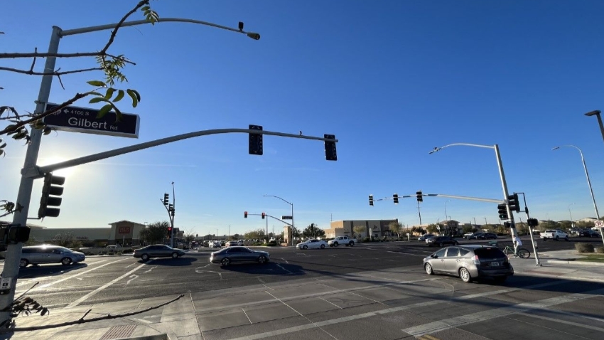 Cars going thru the intersection