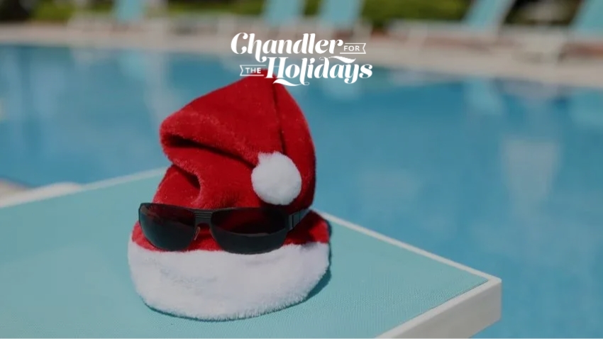 swim with santa hat by pool