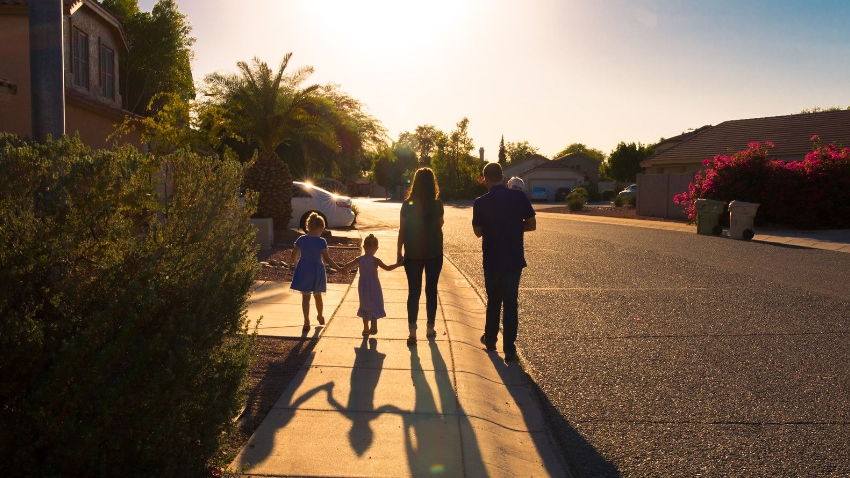 family in a neighborhood