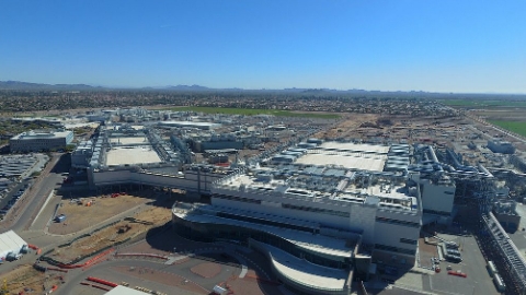 Intel’s newest, leading-edge manufacturing facility is Fab 42 in Ocotillo, Arizona. Fab 42 connects to three other Intel fabrication plants, making the site Intel’s first mega-factory network. It manufactures our newest generation of leadership products that will power hundreds of millions of computing devices worldwide. (Credit: Intel Corporation)