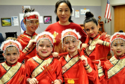 Students from Tarwater Elementary celebrating Chinese New Year using DEI funding