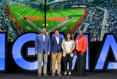 City Manager Josh Wright, Asst City Manager Tadd Wille and DEI Officer Niki Tapia accept ICMA Community Equity and Inclusion Award