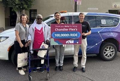 Chandler Flex 100000th ride celebration