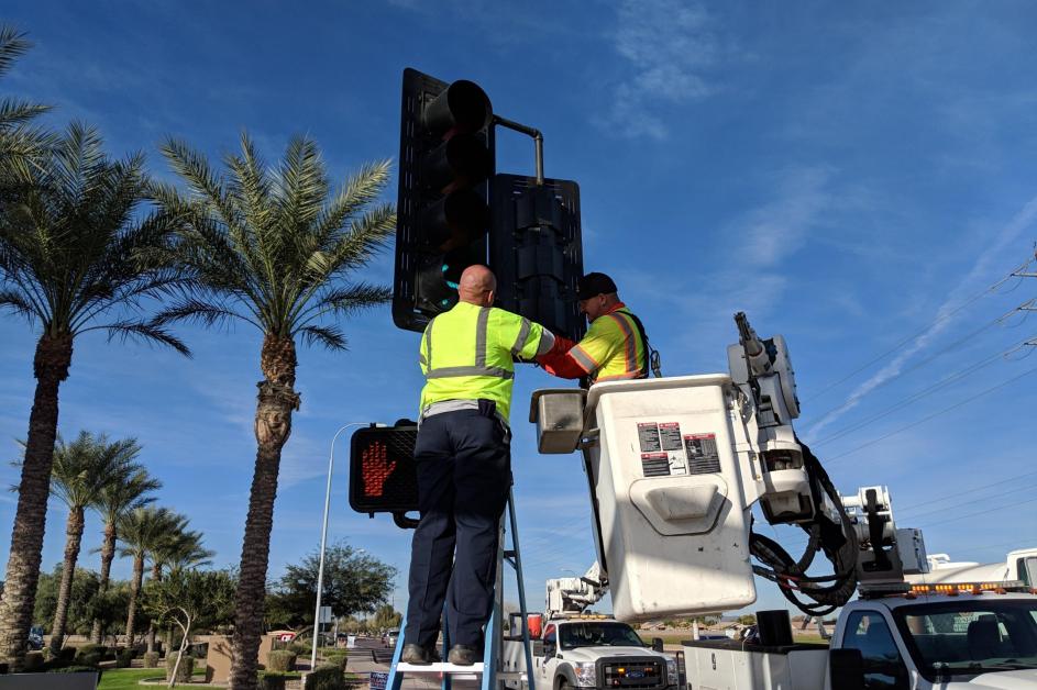 City of Chandler Streets Crew fixing a Street Light 