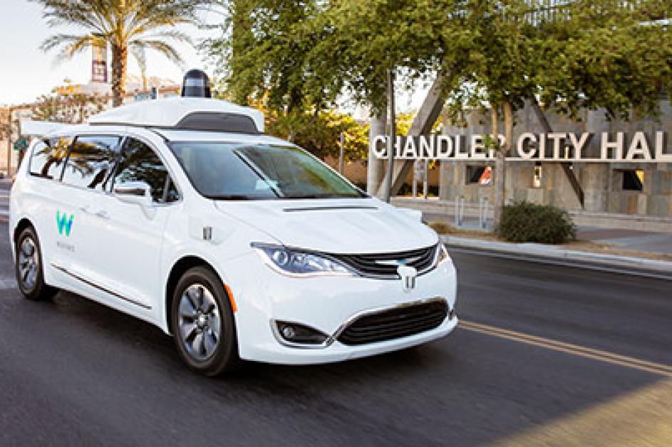 Waymo AV in front of Chandler City Hall