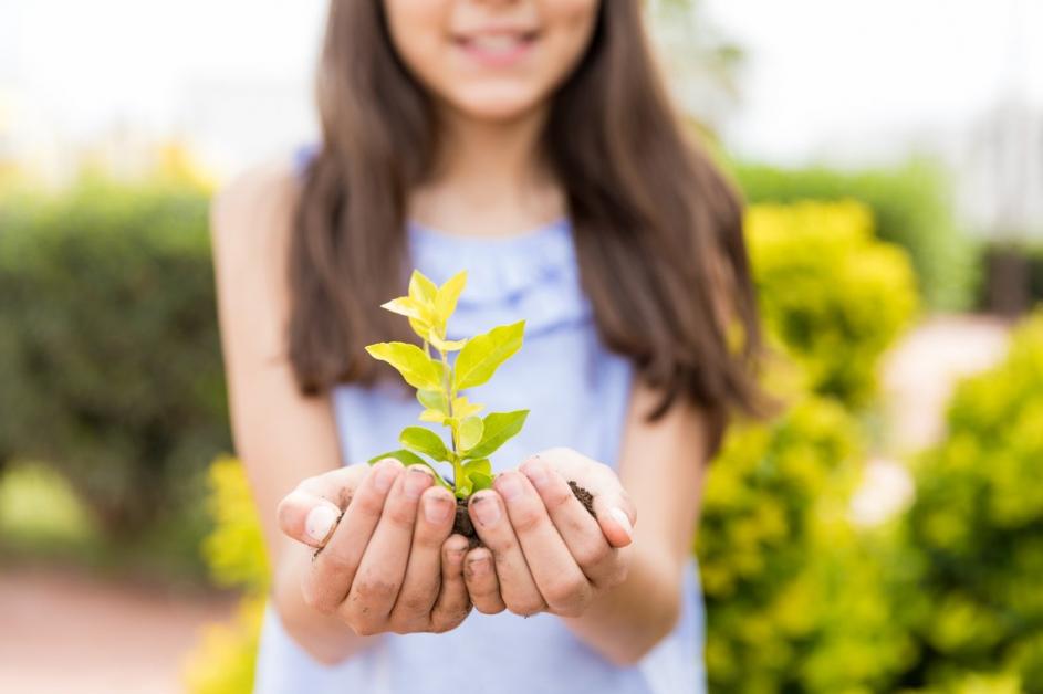 Little Girl Holding Plant