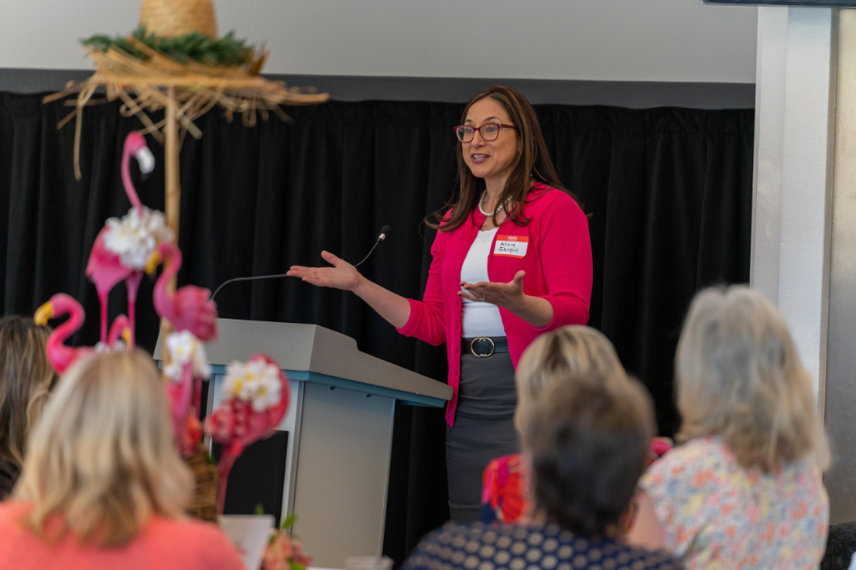 Presiding Judge Alicia Skupin speaking at a luncheon