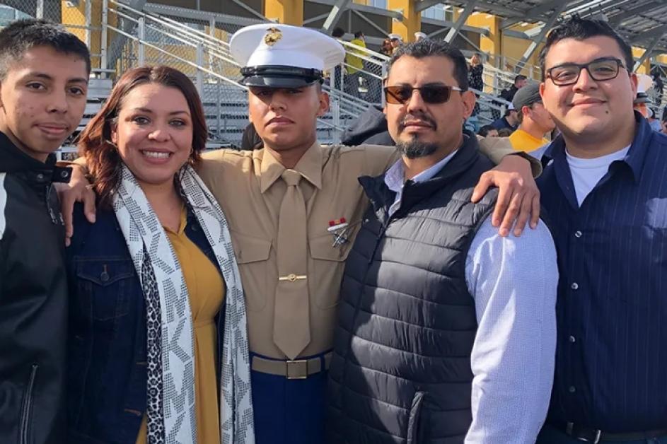 Priscilla Quintana with her immediate family during her son’s graduation from Camp Pendleton in San Diego, Calif.