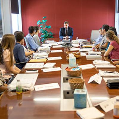 Students engaging with Assistant City Manager Josh Wright during the 2018 Teen Leadership Academy