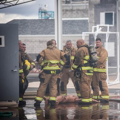 Chandler Firefighters resting after completing drills at the Training Center