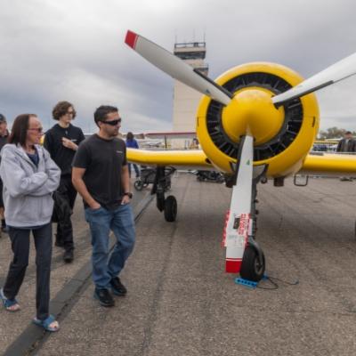 participants checking out a private aircraft