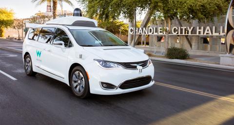 Waymo vehicle in front of Chandler City Hall