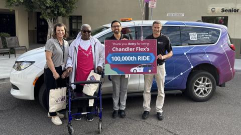 Chandler Flex 100000th ride celebration